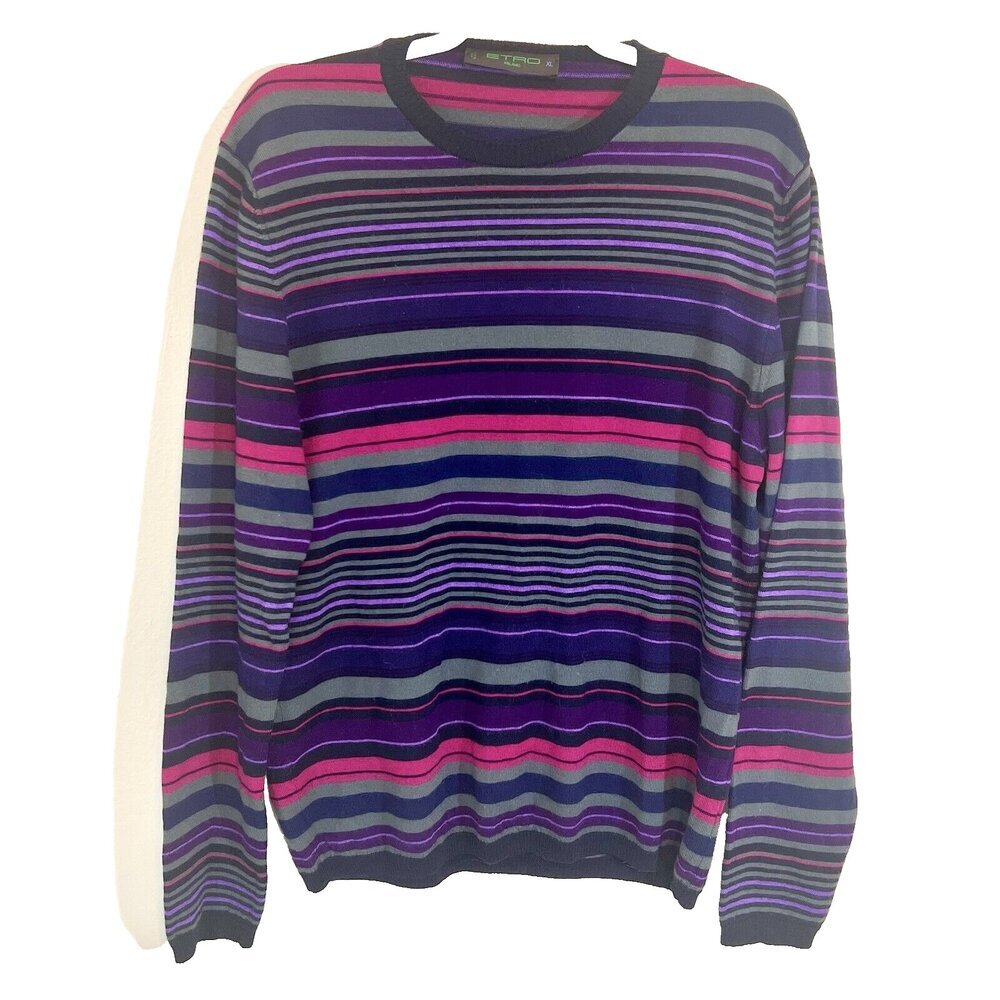 ETRO Sweater Womens Fits Like L Dark Striped Wool Crew Neck Made in Italy - Picture 9 of 16